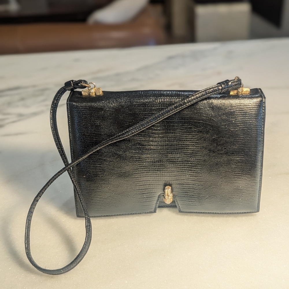 Vintage Faux Snake Skin Black Shoulder Bag